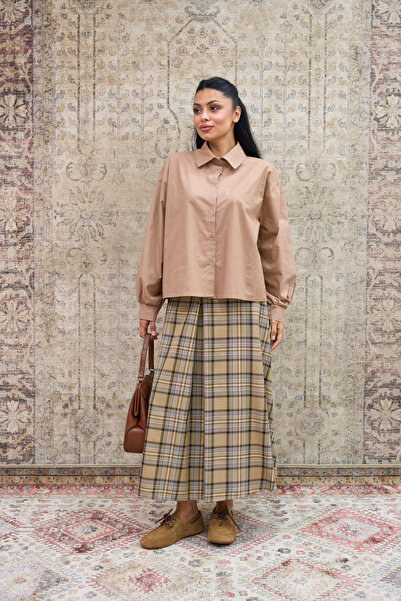 KÜÇÜĞÜM BUTİK Πουκάμισο από ποπλίνα καφέ με γάλα