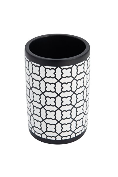 KADDA Personal Hygiene Bathroom Cup, Mosaic BPO-4243C, Resin, Black + White, 8 x 8 x 12 cm