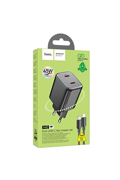 Hoco Încărcător + Cablu Lightning, 45W, 2xUSB-A, NEGRU