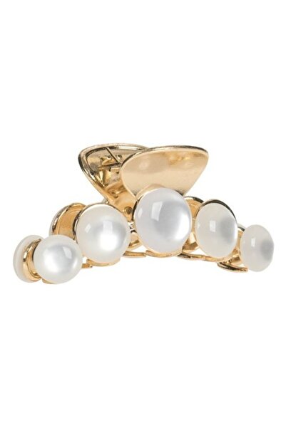 ANTBRO - Agrafă de păr aurie cu perle mari albe, 6,5 cm