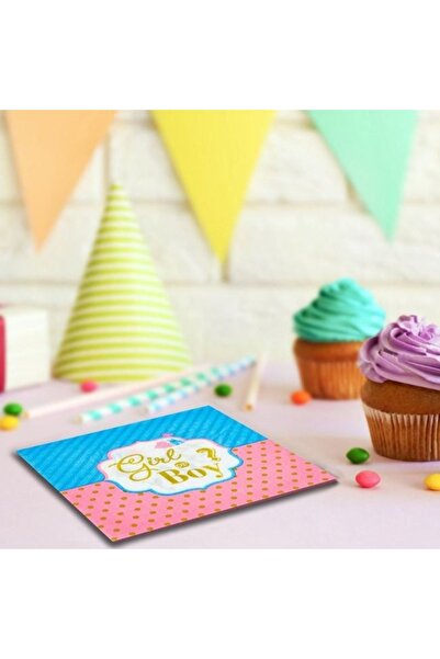 ANTBRO Servetele de Masa 'Girl or Boy?' Ciel Roz cu Folie – Set 12 buc, 33x33cm