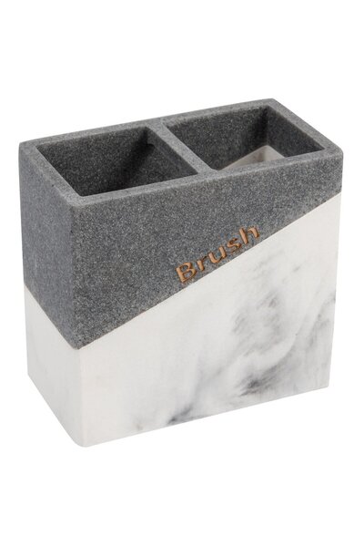 KADDA Toothbrush holder, Duo A-G BPO-4247B, polyresin, white + gray, 10.3 x 5.5 x 9.8 cm