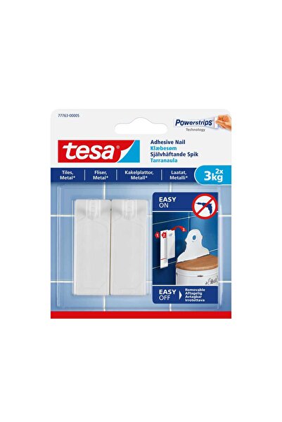 Tesa Cârlig adeziv pentru suprafețe netede, Tesa, 3 kg, set de 2 bucăți