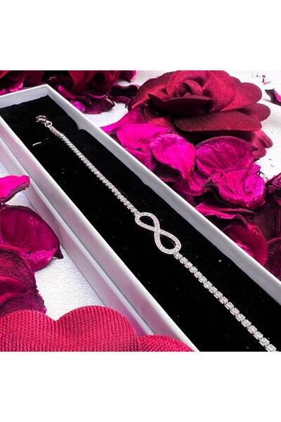 Victoria Sonsuzluk Figürlü Kadın Bileklik 925 Ayar Gümüş Rodyum Kaplama Zirko...