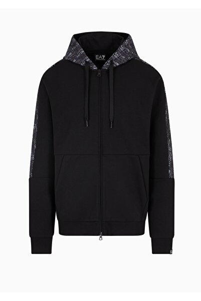 EA7 Emporio Armani Erkek Kontrast Tekrarlanan Logo Tam Fermuarlı Kapüşonlu Üs...