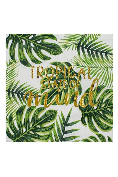 ANTBRO Set 12 Servetele Masa cu 2 Straturi Antbro, 33x33 cm, Verzi cu Model Frunze Tropicale si Mesaj Folie