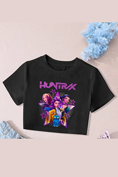 MECH BUTİK Crop-Top imprimat K-Pop Demon Hunters Huntrix este slim fit.