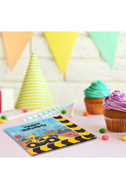 ANTBRO Party Table Napkins with Construction Vehicles Theme 'Happy Birthday' – 33x33 cm, Set of 20