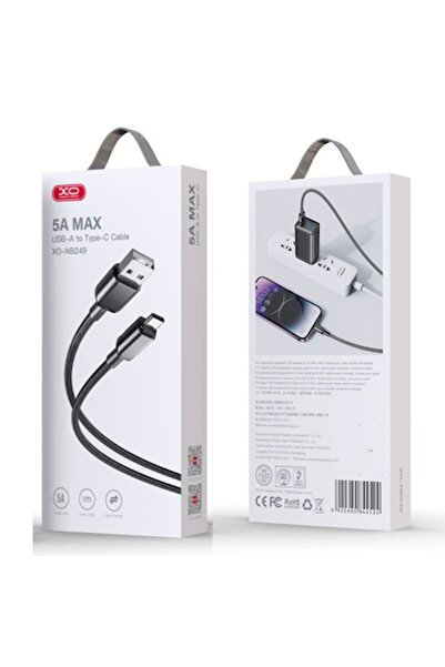 Xo Cable for Data and Charging (NB249), USB-A to USB-C, 5A, Braided, 1m, Black