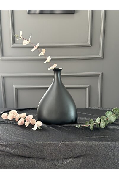 Scandinavian Style Venus Ceramic Handmade Vase with Flower Gift - Black 28 cm