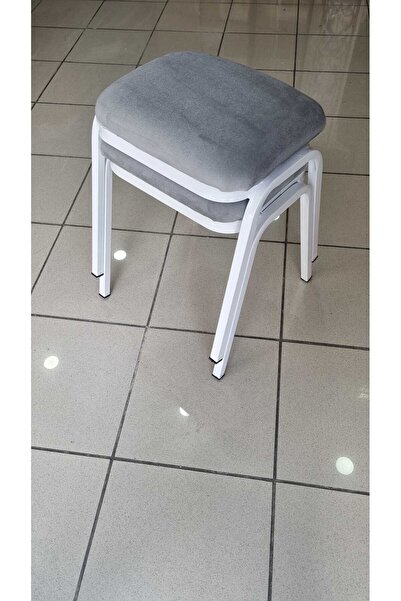 MUTLU ALIŞVERİŞ MERKEZİ Tabure 2 Adet Beyaz Demir Ayaklı Silinebilir Kumaş Yeni Trend Mutfak Taburesi Dikdörtgen Tabure