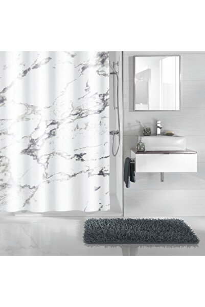 Kleine Wolke Shower Curtain Marble 34280, Marble Imitation, White/Grey, 180x200 cm