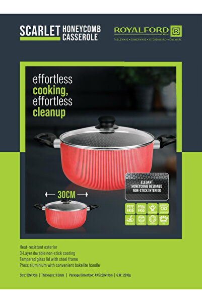 ROYALFORD Honeycomb Casserole 30cm with Lid – Non Stick 3-Layer Durable Cookware, Easy Cooking & Cleaning