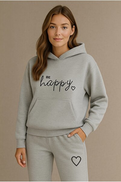 FUFLUNS Be Happy Printed Unisex Women/Men Hooded Oversize Bottom/Top Tracksui...