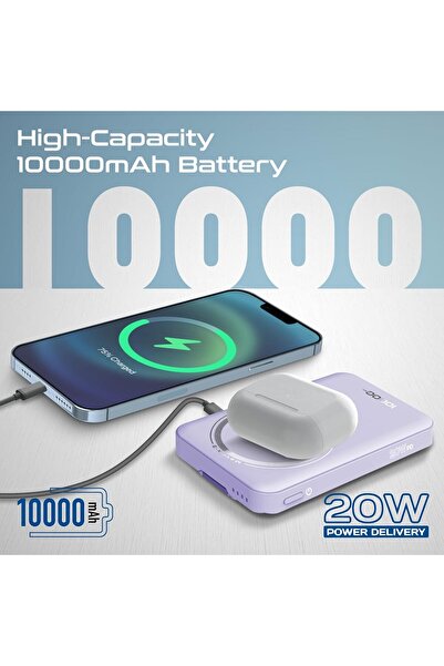 Promate Power Bank 3×1 with 10,000mAh capacity, wireless MagSafe 15W charging, Apple Watch charging 3.5W, U