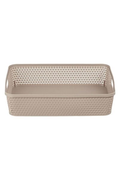 ANTBRO ® plastic storage basket, rattan style, beige, perforated pattern, with handles, 35.6x28.6x8c