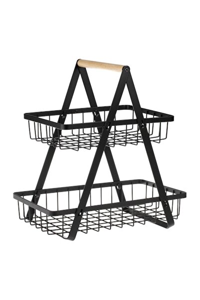 ANTBRO Μαύρο μεταλλικό ράφι με 2 επίπεδα και ξύλινη λαβή