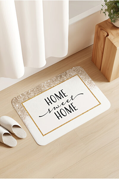 Homiko Home Sweet Home Gold Patterned Door - Bathroom Front Mat 60X80Cm