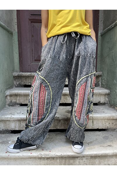 Bohoyasam Unisex Nepal Taşlanmış Pantolon – Cepli, Rahat & Bohem, Salaş Pantolon, Taşlanmış