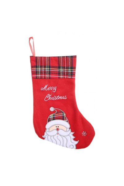 Danex Коледен чорап, червен цвят, щампа на Дядо Коледа, размер 15x30 см