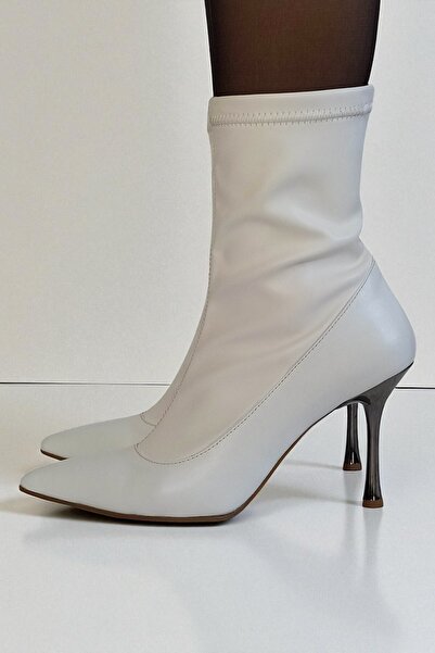 ERS Air Comfort White Genuine Leather Women's Stretch Ankle Boots 9 cm Metal ...