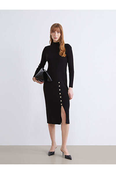 LC Waikiki Lcwaikiki Classic Black Half Turtleneck Knitwear Dress