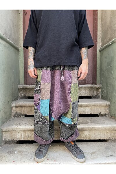 Bohoyasam Mevsimlik & Kışlık Kahve Nepal Patchwork Şalvar Pantolon – Unisex Şalvar