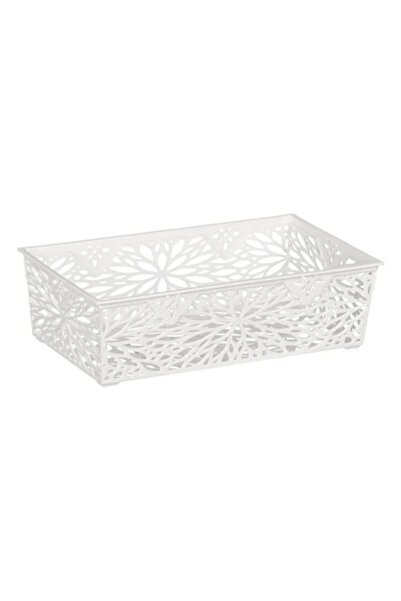 ANTBRO ® White Plastic Storage Basket with Floral Design, 20.2x11.5x6.2cm, 1L
