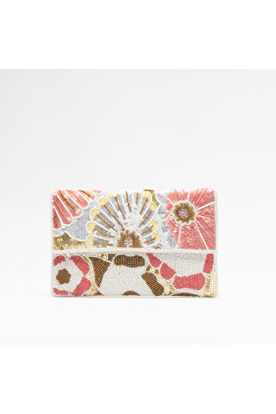 crystalicious Renee Floral Handcrafted Beaded Golden Clutch Brown Bag Eleganc...