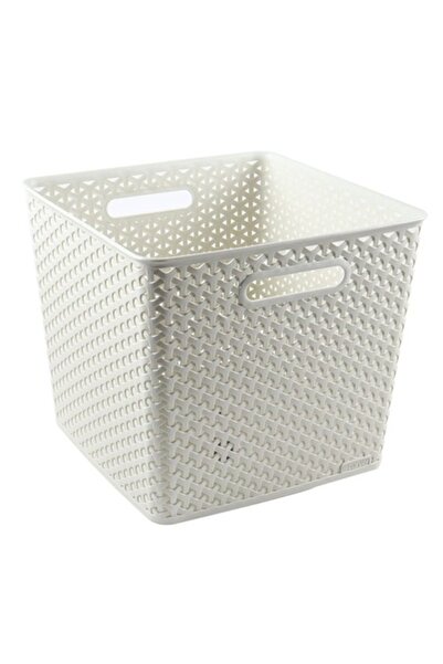 ANTBRO ® Stackable Rattan Storage Box, Square, Woven Pattern, White, 25 L, 32.3×32×28.1 cm
