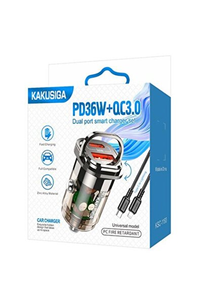 KAKU Încărcător auto (KSC-1193) + cablu Lightning, 1m, PD36W, 1xUSB-C, 1xUSB-...