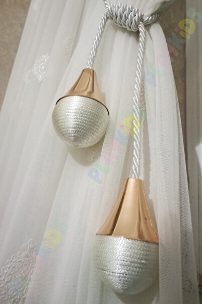 artwork Fon Perde Baglama Altın Sarı Kubbeli Özel Üretim 2 Toplu Tavan Toplama Braçol Ekru Renk (1ADET)