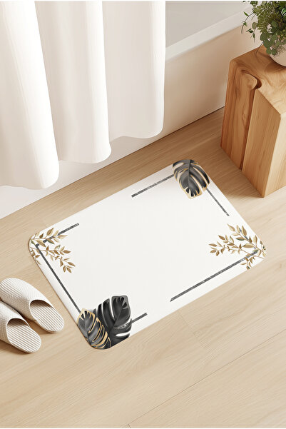 Homiko Decorative Leaves Patterned Door - Bathroom Front Mat 60X80Cm