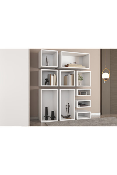 Nettrends Kitaplık Modüler Çok Bölmeli Çok Katlı Raflı Ayaksız 110,8x142,6 cm Beyaz-NRG-KTP-1004