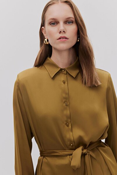 Shn VATKALI KUŞAKLI SATEN GÖMLEK