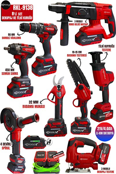 RETOOLS 8’Lİ SET KIRMIZI KABARTMALI ( TİLKİ KUYRUĞU + DEKUPAJ + TESTERE + MAKAS )