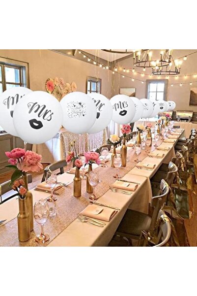 ANTBRO Set of 10 Balloons - "Mr & Mrs" and "Just Married", polka dots, 30cm, white/black