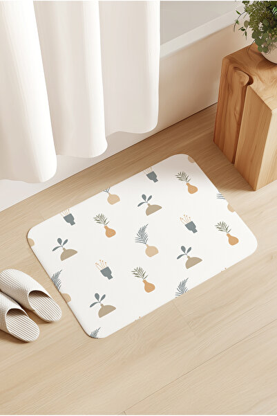 Homiko Flowers Pots Patterned Door - Bathroom Front Mat 60X80Cm