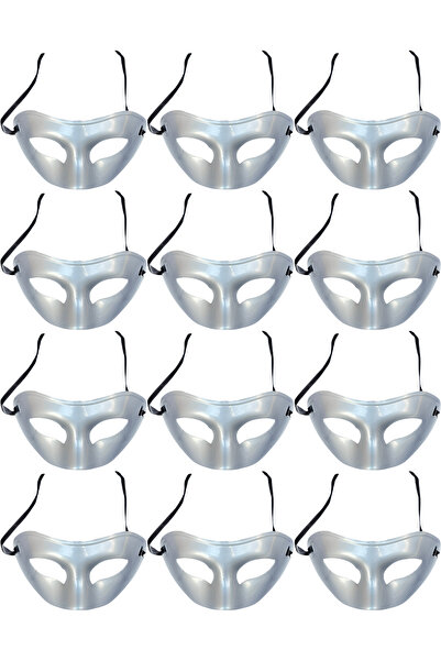 ReilaParty قناع حفلات التنكر من البلاستيك الفضي بلون واحد 12 قطعة