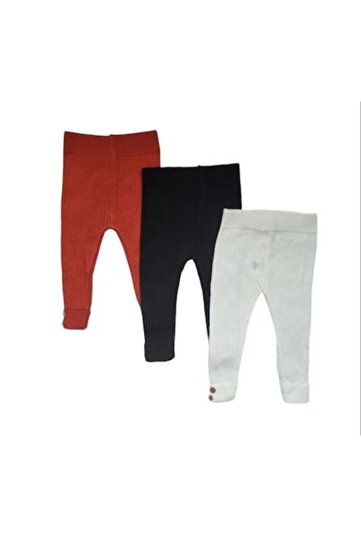 Miniworld Set 3 pantaloni copii din tricot moale, nasturi decorativi, varsta 12-18 luni, 86 cm, Multicolor