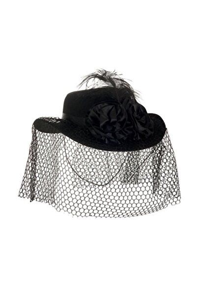 Topi Pălărie funerară neagră pentru femei cu plasă și pene, accesoriu pentru ...