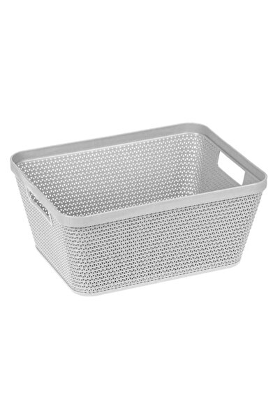 ANTBRO Plastic Storage Basket with Rattan Design, Light Grey, 35.3x29x15cm, 14L