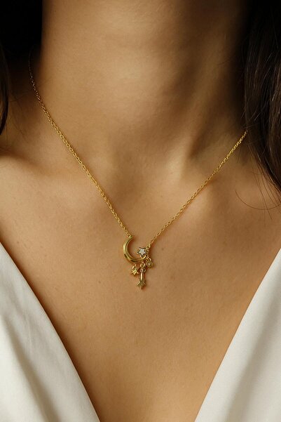 NUCA CO Gold Color Chain Dangling Star Moon Steel Necklace