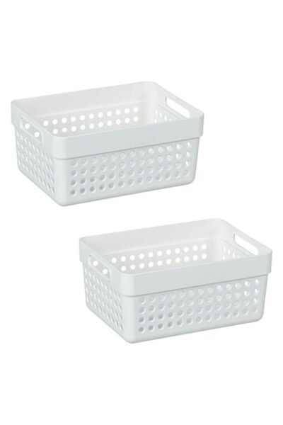 ANTBRO Set 2 storage baskets Antbro® made of plastic, white, perforated design with handles, 15.5x11.5x7.5
