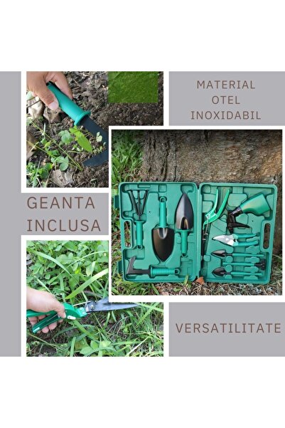 Danex Set 10 accessories for gardening, storage bag included, stainless steel, 37 x 28 cm, green