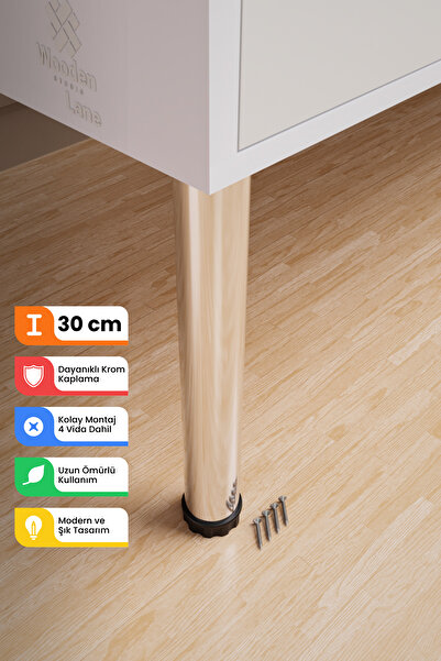 wooden lane studio Metal Mobilya Ayağı 30 cm Krom Tekli – Orta Sehpa Yan Sehpa Tabure Puf Destek Ayağı