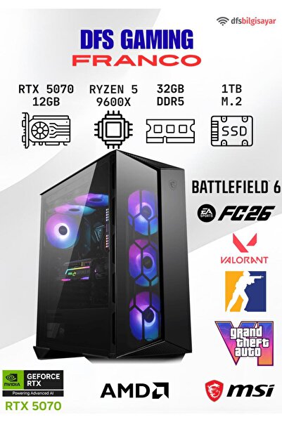 MSI DFS GAMING FRANCO RYZEN 5 9600X-B650M-RTX 5070 12GB-32GB DDR5 RAM-1TB M.2 SSD-OYUNCU BİLGİSAYARI