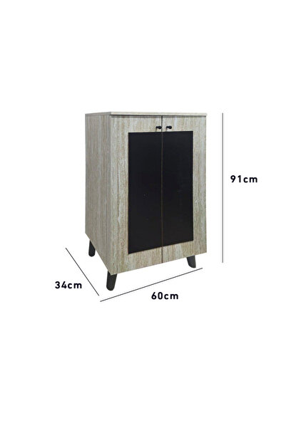 BAITY Two-Door Shoe Cabinet Made of Malaysian Wood - Beige and Black