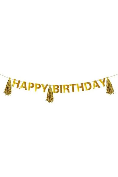 ANTBRO Antbro® Birthday Banner with 13 Gold Paper Letters and 3 Fringes, 3m
