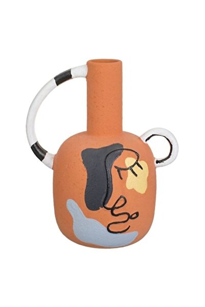 ANTBRO Vază din dolomit cu mâner, design cu față sculptată, maro, 13×22,5 cm